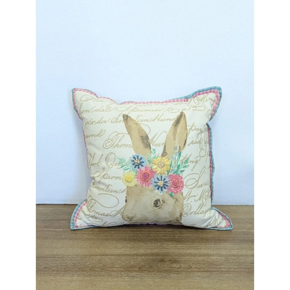 Pier 1 Imports Bunny Rabbit Easter Spring Pillow Set Flowers Embellished Decor